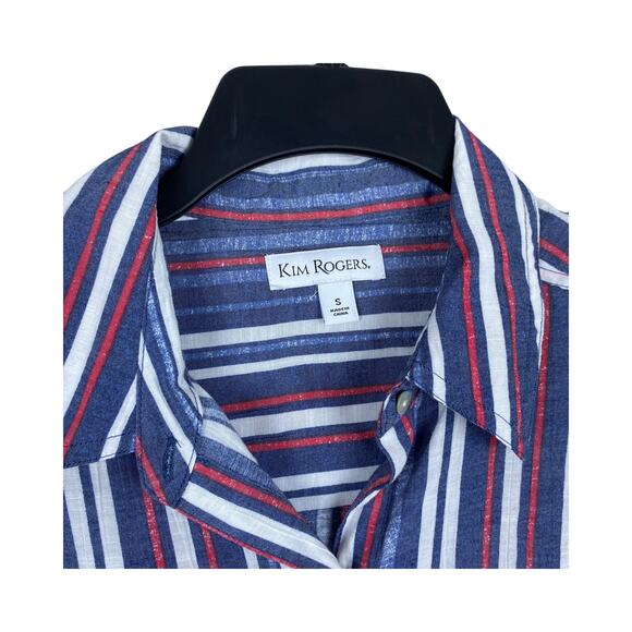 Kim Rogers 3/4 Sleeve Striped Front Pockets Button Up Blouse - Size Small - Picture 3 of 5